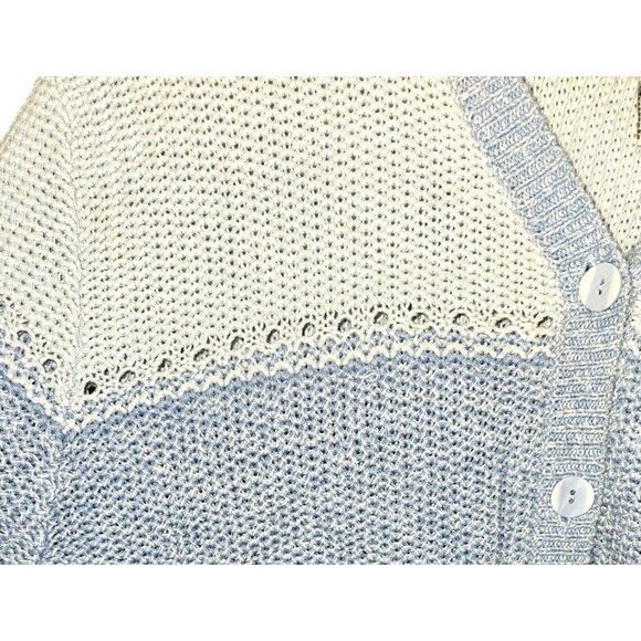 Vintage Stitches In Time Blue Open Knit Cardigan Cottagecore Womens Large - Picture 4 of 5